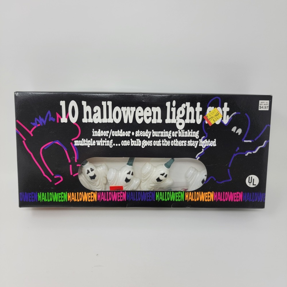 Vintage Walmart String Of 10 Plastic Halloween Ghost Lights - Tested